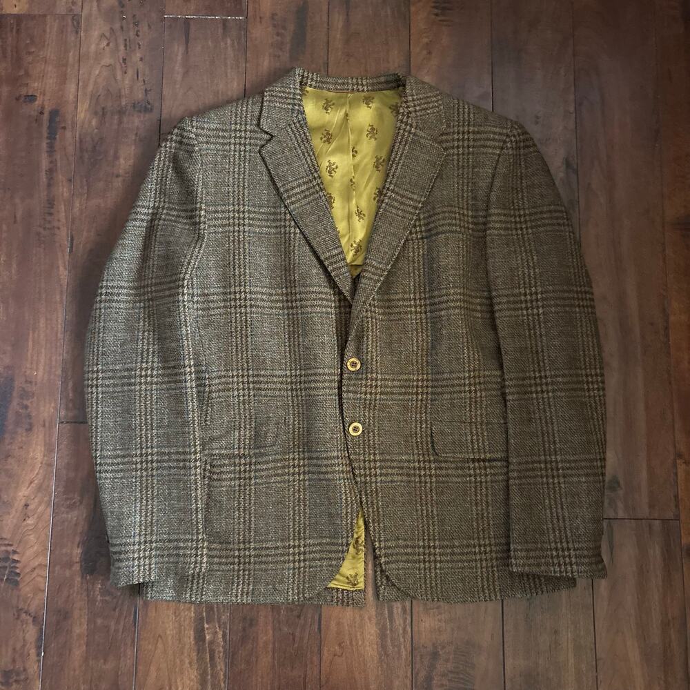Vintage 1960s Botany 500 Blazer Mens 43R Brown Glen Plaid Tweed Business Union